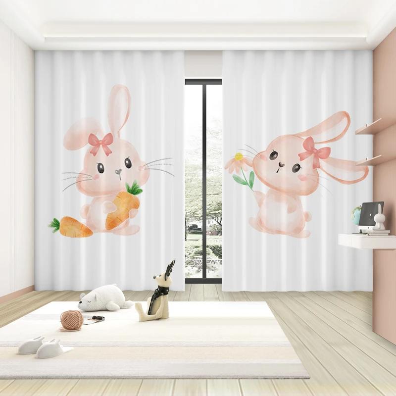 Cartoon Cute Rabbit Pattern High Blackout Curtains Children's Room Early Education Center Kindergarten Shading Drape New Style