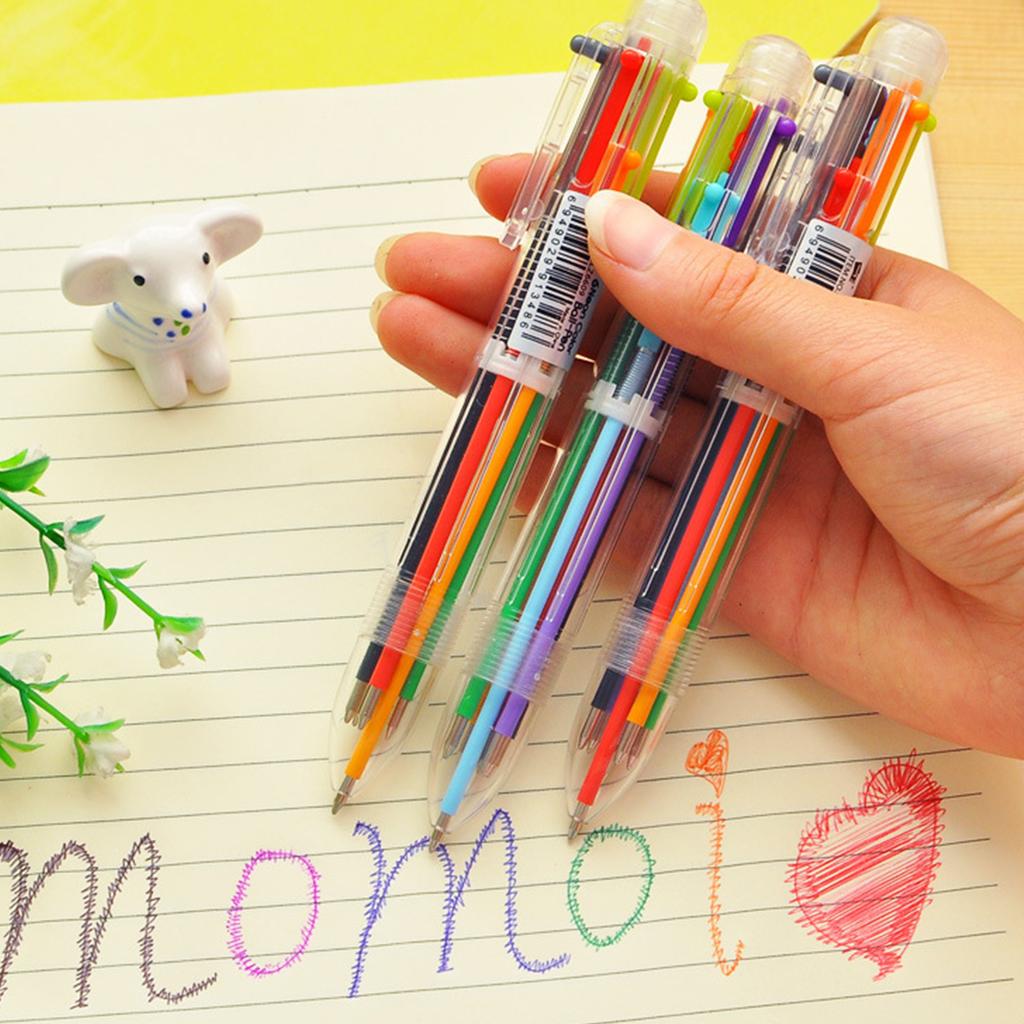 Ballpoint Pen Multicolor 6 In 1 Colorful Spring Retractable Design 0.5mm Ballpoint Pen Gift Scrapbooks Tool Birthday