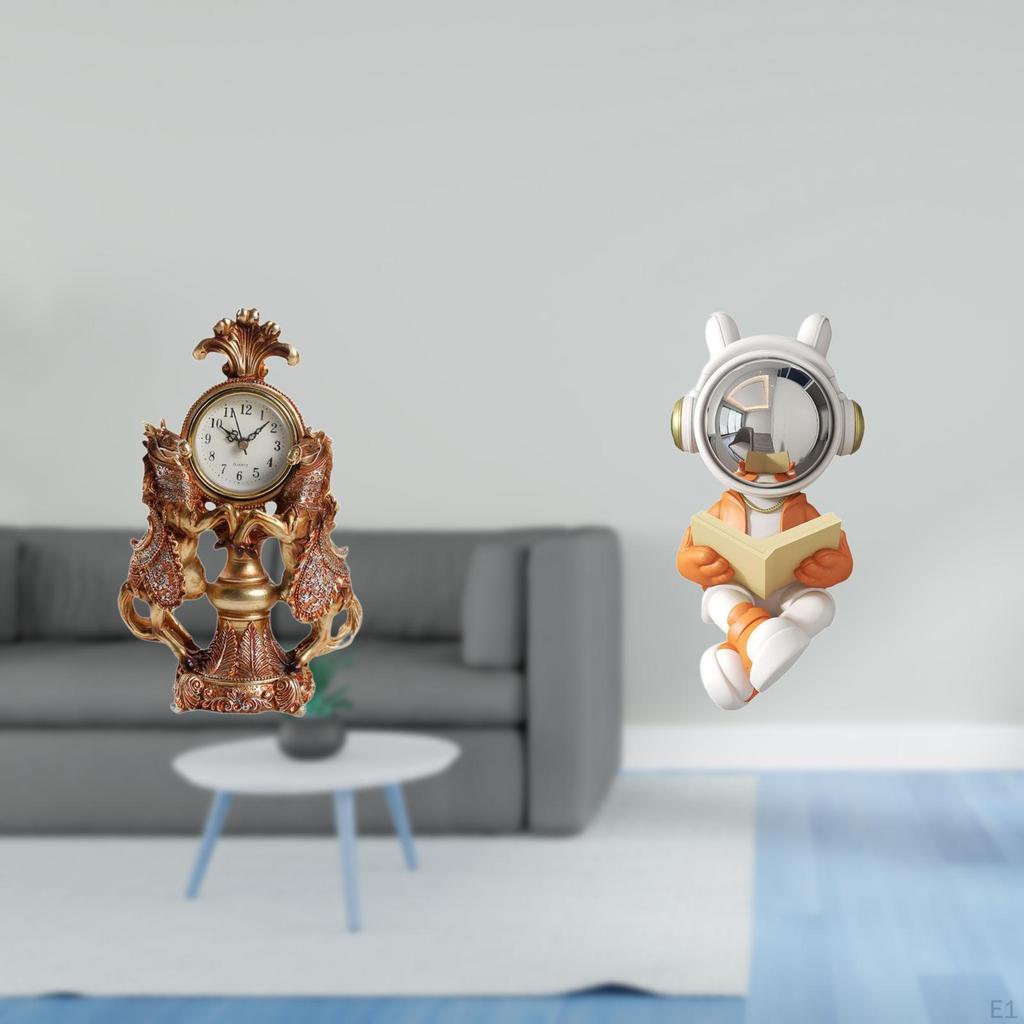 Astronaut Horse Clock Figurine Sculpture Desktop Decoration Animal Statue Collection for Living Room