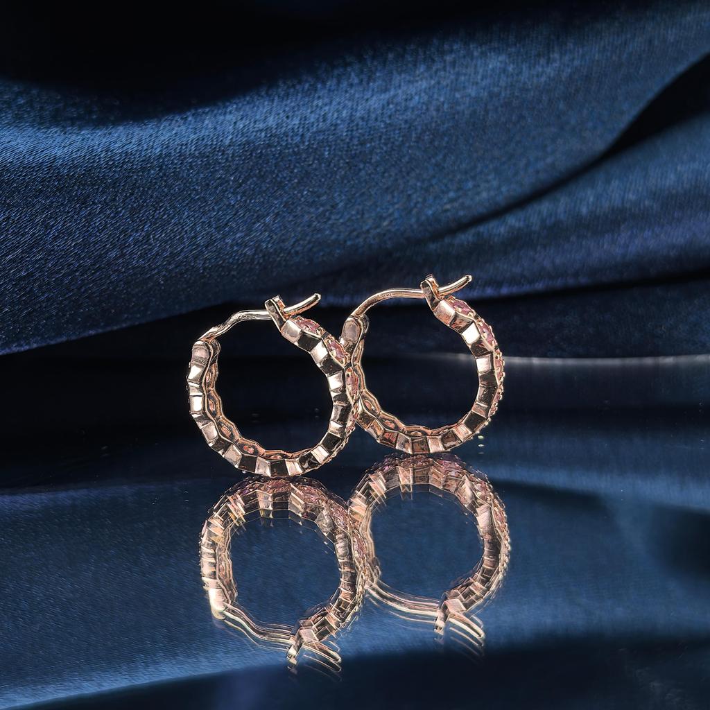 Unique Rose Gold Plated Silver 925 Jewelry Natural Tourmaline Hoop Earrings for Women Birthday Gift Party Wear