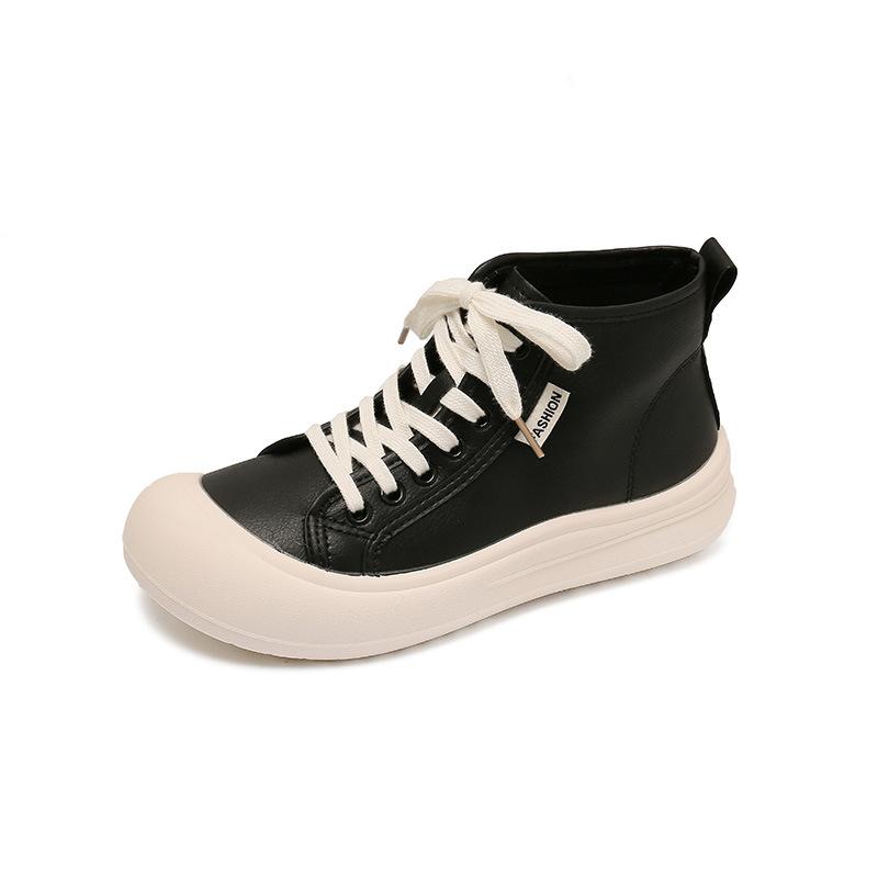 

Mango head high-top little white shoes women s new round head lace-up versatile comfortable and lightweight casual sports shoes 40 чёрный