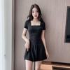Square neck dress women's French slim fit summer new regular pleated temperament versatile waist skirt black