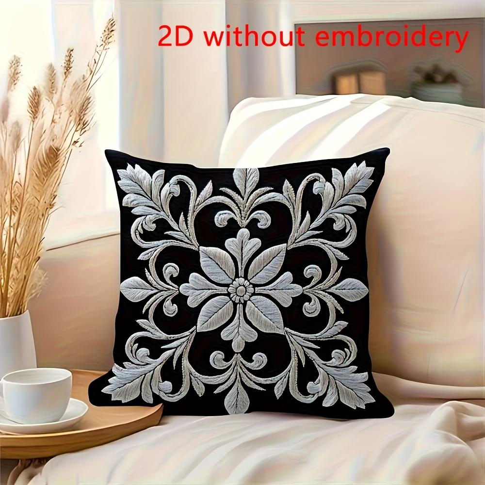 Damask Pillow Cover 2D Faux Embroidery Print Cushion Case Vintage Gothic Home Decor Gift