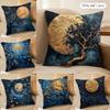 Moonlit Night Oil Painting Cushion Cover Silky Short Plush Invisible Zipper Dustproof Sofa Pillow Case For Home Decor