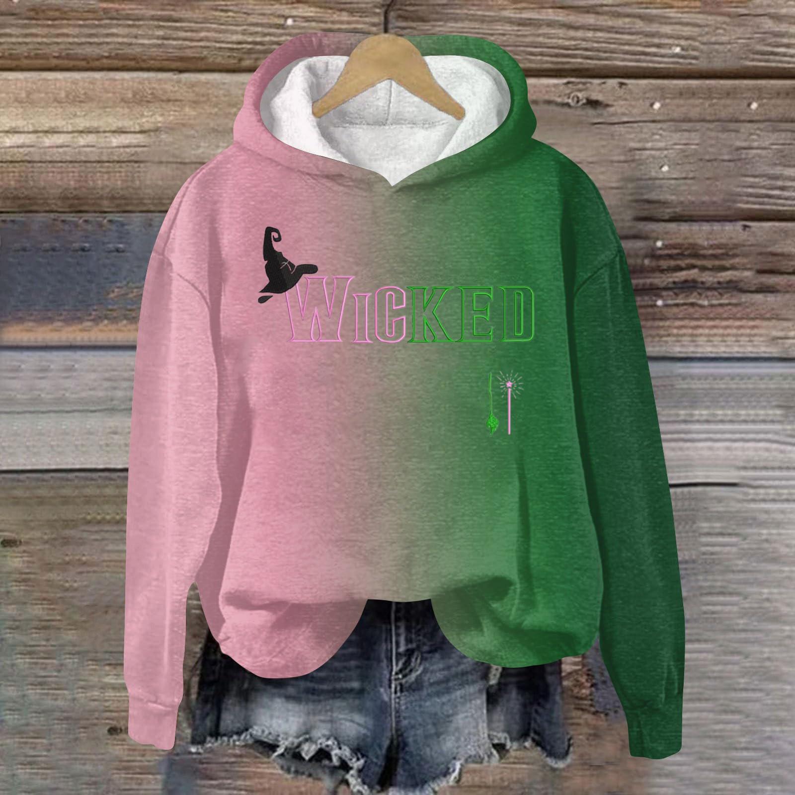 Women s Fashionable Casual Pullover Long Sleeved Witch Gradient Printed Hooded Sweatshirt XL армия зеленый 1890₽