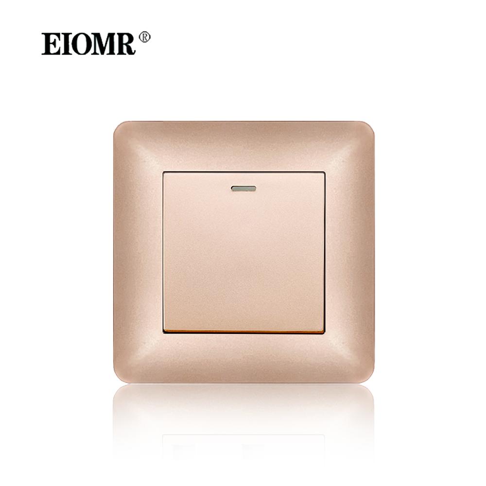 

EIOMR Одинарна розетка з портами USB Type-C Подвійна розетка Вигнута Вогнестійка панель з полікарбонату 16А Золота ЄС Стандарт Розетки 1Gang 1Way Switch