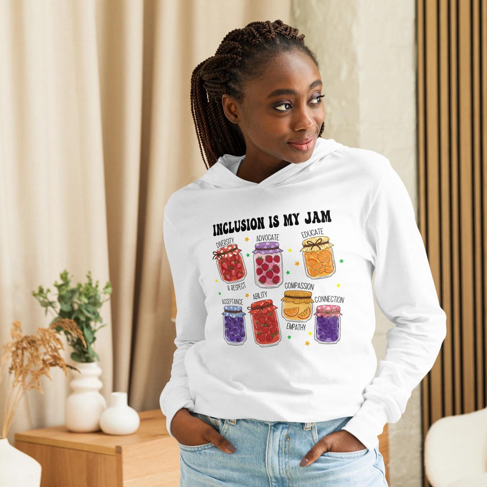 Inclusion is my Jam Hooded long-sleeve tee, Gift for Special Ed Teachers S