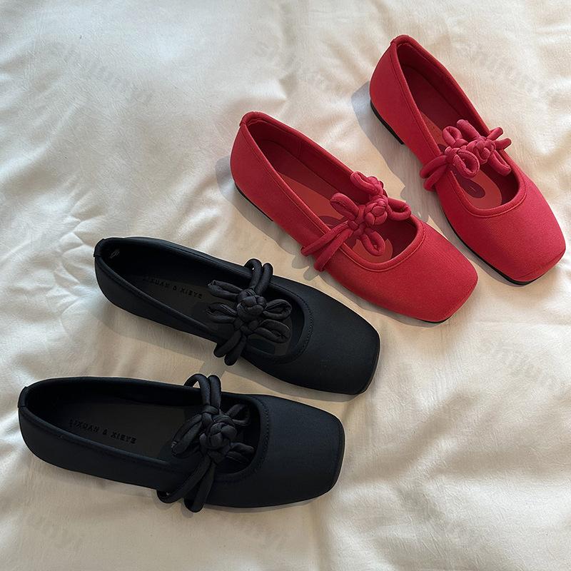Fashion 2025 Spring New Shallow Mouth Mary Jane Women's Shoes Comfortable Soft Soled Flats Square Toe Slip on Casual Women's Shoes