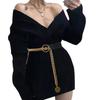 Wide Modern Black Waist Belt For Women With Unique Chain Design For Wear Versatile