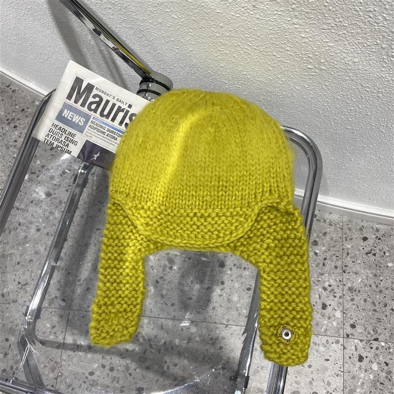 Handmade Crochet Wool Hat for Women Korean Style Ear Protection Scarf Integrated Retro Knitted Head Hat Winter Warm Flying Hat