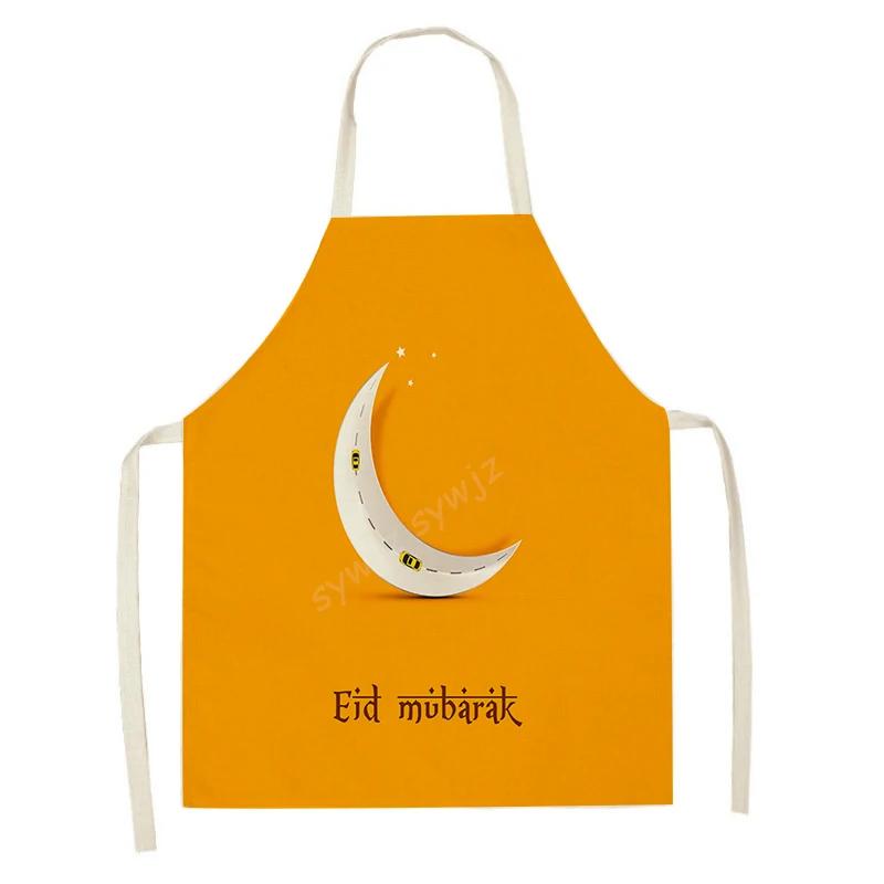 Chef Apron Muslim Eid Printed Kitchen Women Ramadan Karim Home Cooking Baking apron Star Crescent Waist Pocket decoration