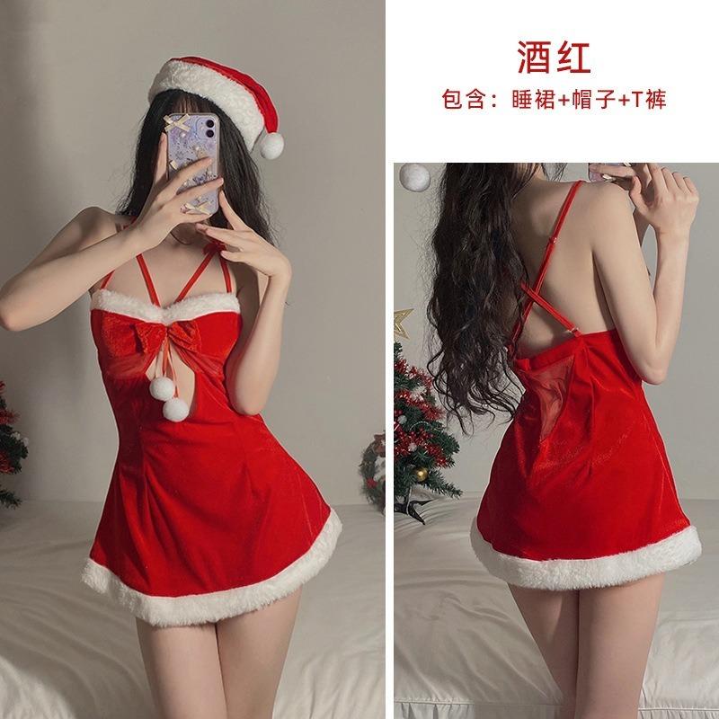 Sexy Lingerie Christmas Velvet Nightdress Cosplay Sexy New Robe Nightdress New Year's Day Uniform Suit