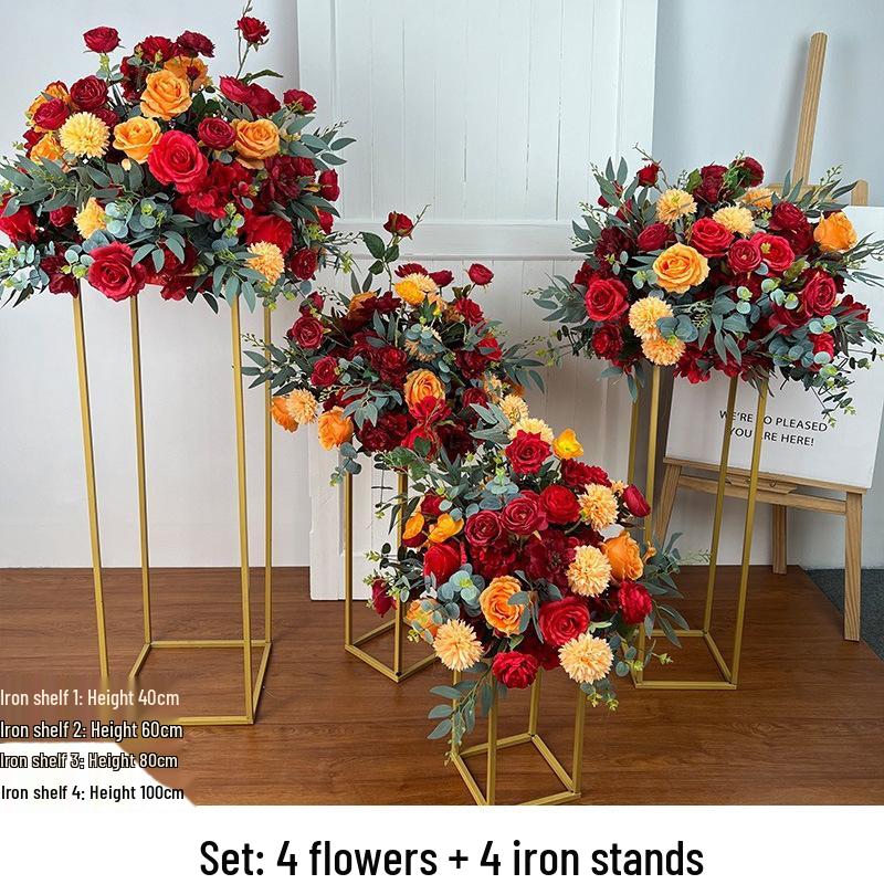 Artificial Flower Column Wedding Decorations with Car Delivery Ceremony and Roman Style Welcome Board