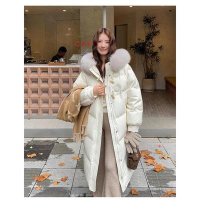 Pelzkragen Daunenbaumwolle Kleidung Damen mittel und lang neu Knie Hornschnalle Design Sinn Mode verdickt Wintermantel