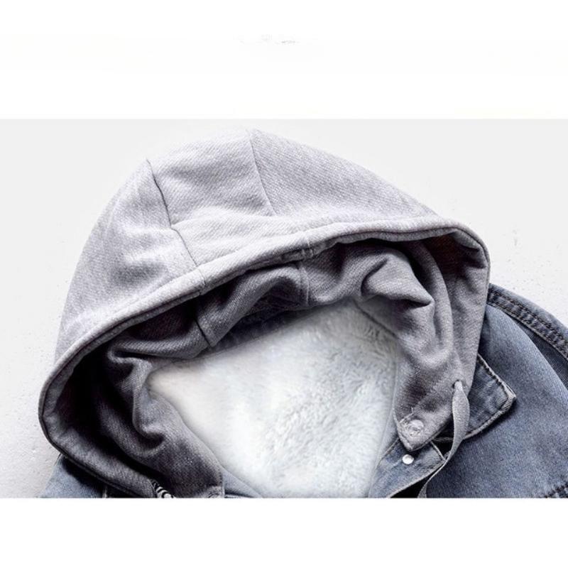 Chaqueta vaquera con capucha para mujer, abrigo de otoño e invierno con terciopelo grueso, pantalones vaqueros coreanos holgados, prendas de vestir exteriores, tops para mujer