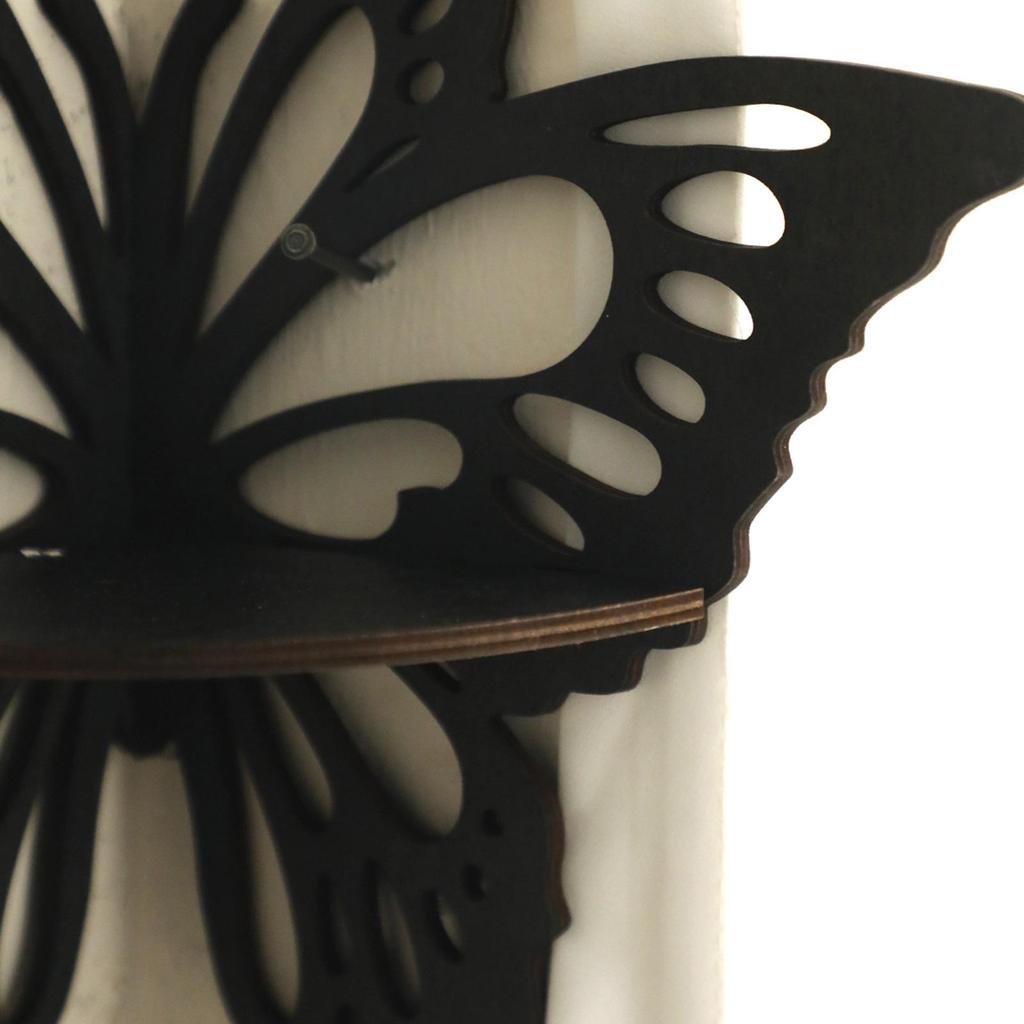 Black Wooden Hollow Butterfly Crystal Storage Shelf - Simple Wall Decoration for Home and B&B