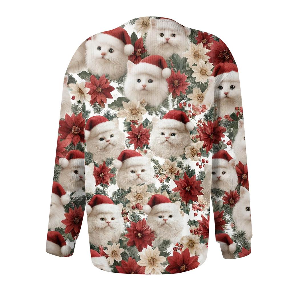 Women's Fashion Christmas Printed Long Sleeve Knitted Cardigan Button Down Jacket