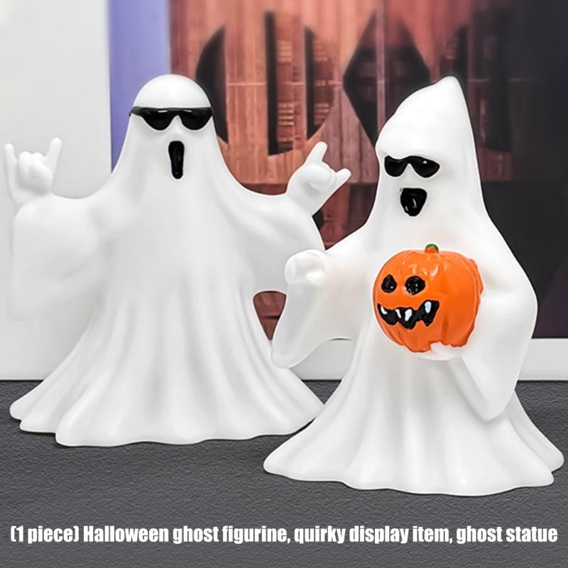 Funny Ghostly Miniature Statue With Sunglasses Pumpkin Collectible Ornament Halloween Home Office Desktop Shelf Decors