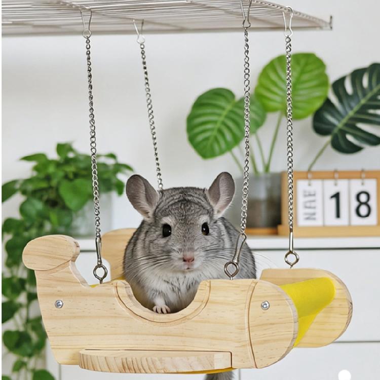 Natural Wooden Small Pet Swing Hammock Chew Proof Hanging Bed Toy For Chinchilla Cage Exercise Entertainment Activity