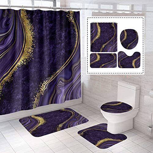 Bathroom Marble Pattern Abstract Art Four-Piece Toilet Three-Piece Shower Curtain