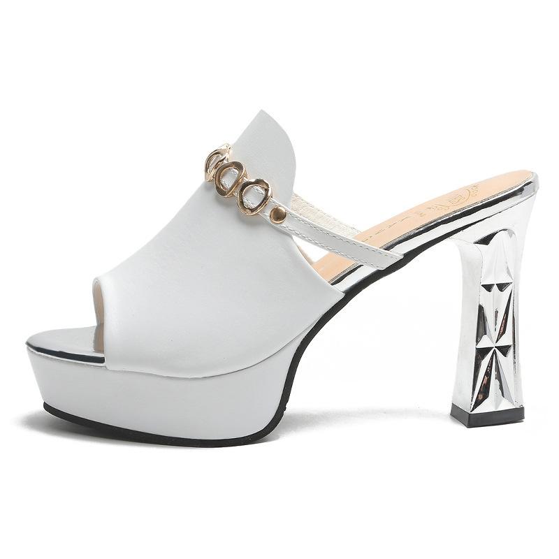 

Slippers women s summer outer wear fashion 2021 new sexy platform waterproof table high heels thick heel sandals 34 белый