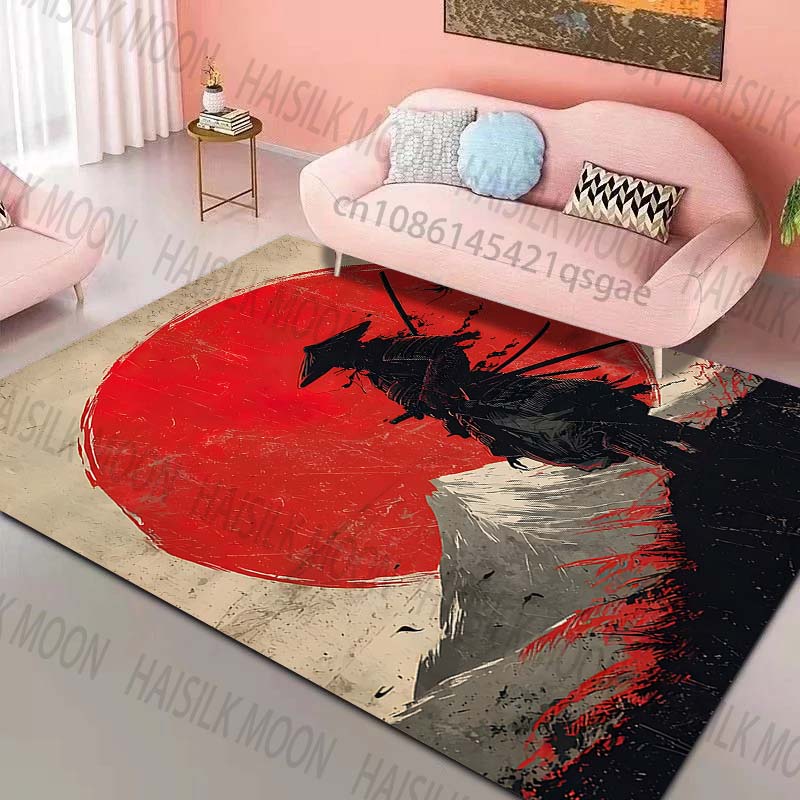 

Samurai with red sun backdrop Pattern Rug Carpets for Bedroom Living Room Sofa Mat Creative Door Mat Cloakroom Home Decor 40x60cm
