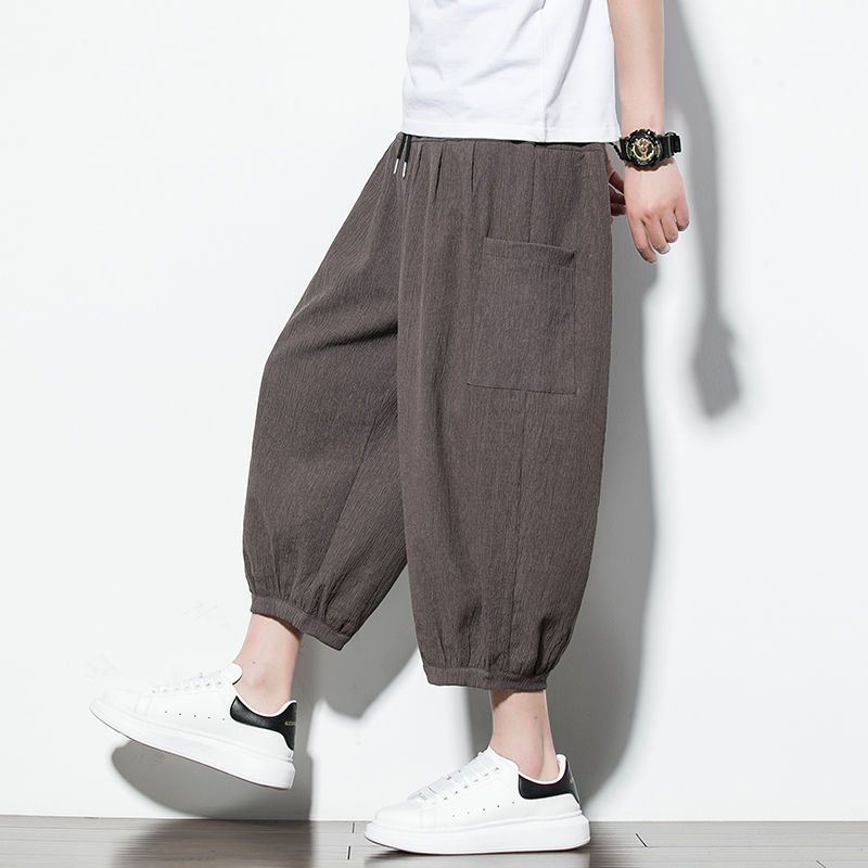 Pantalones de Linterna Negros Sueltos para Hombre Cintura Elástica Pantalones Harem Cortos Streetwear Casual