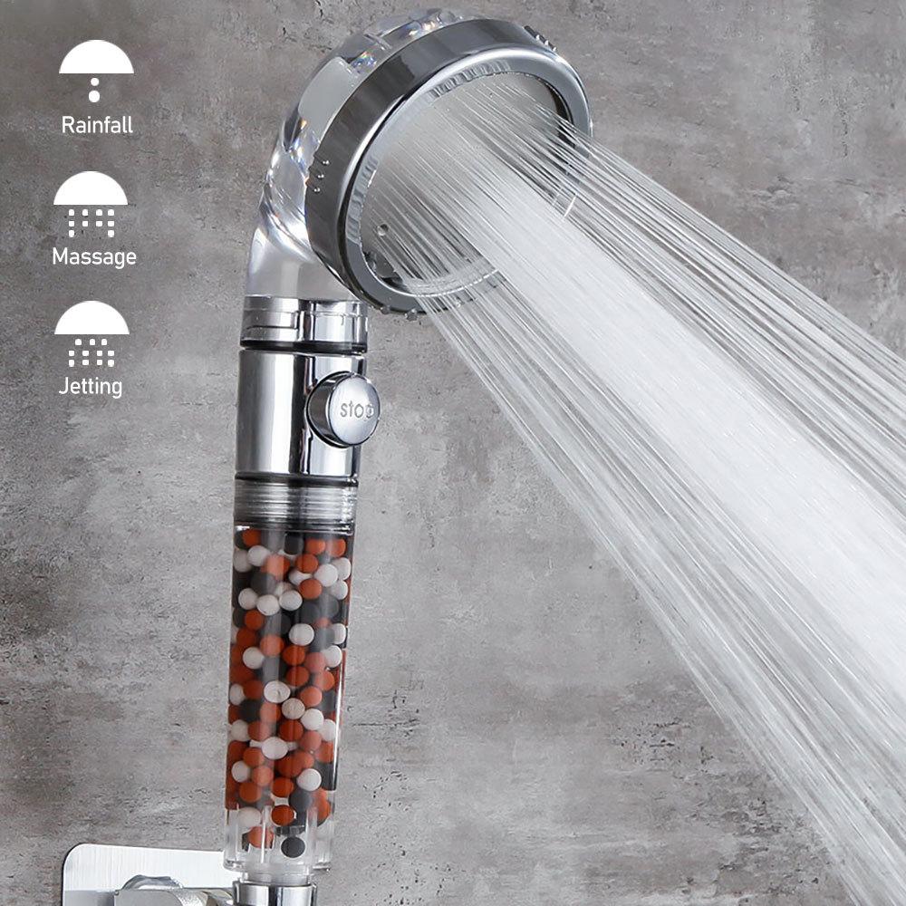 Bathroom Ionic Shower Head Set 3 Functions Filter Handheld Shower With Hose and Bracket