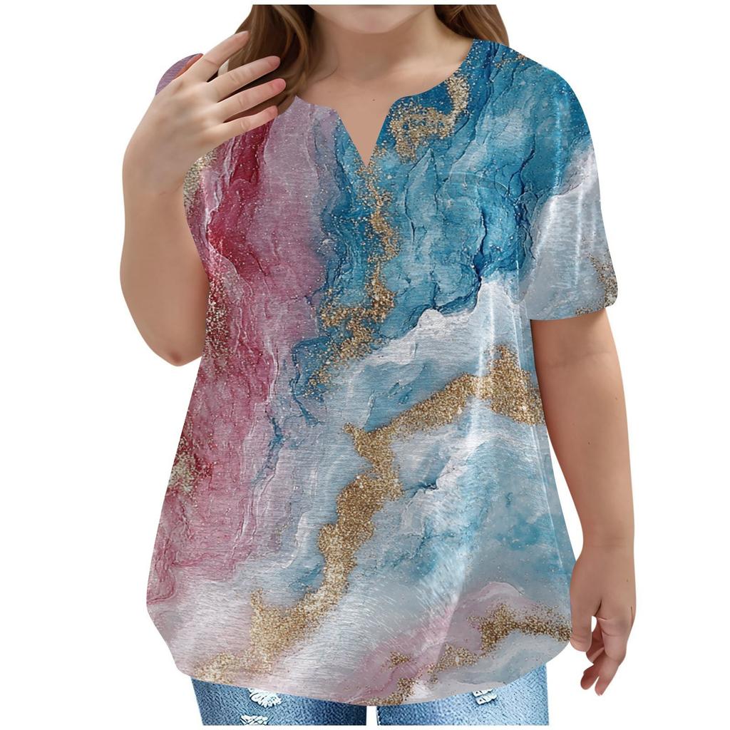 Children's Plus-size T-shirt Casual Fashion Star V-neck Short-sleeved Pocket Top