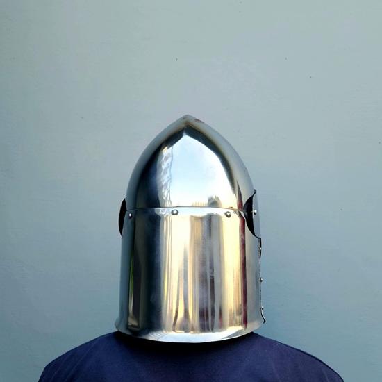 Steel Templar Knight Helmet, Brass Cross Crusader Armor, Medieval Warrior Costume Gift