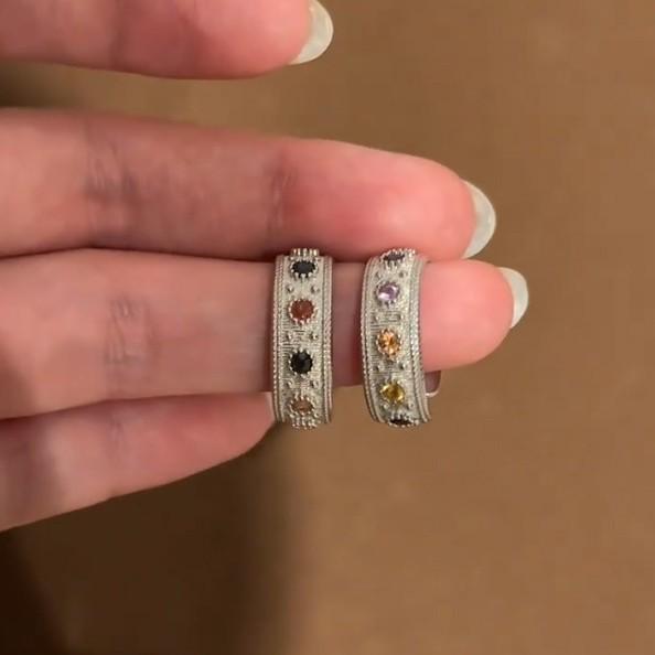 Brushed Color Cubic Zirconia Ring: Women's Light Luxury, Retro, Colorful Trendy Index Finger Ring, Couple Matching