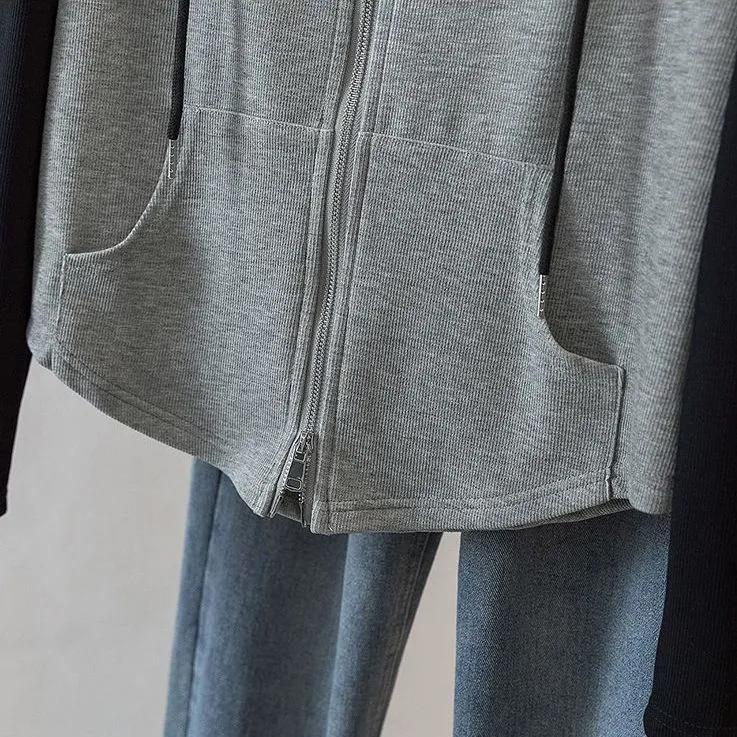 Plus Size Women's Design Sense Hooded Sweater Spring and Autumn Loose Cardigan Jacket Sports Top