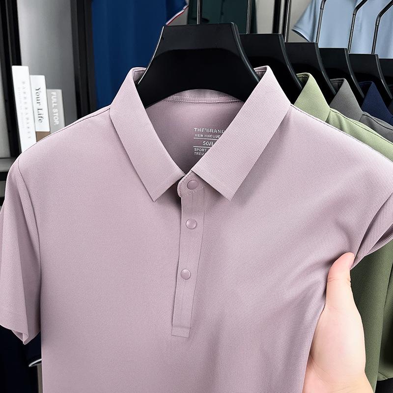 2026 Men's Ice Silk Breathable Short Sleeve Polo - Solid Color, Cool & Versatile for Summer