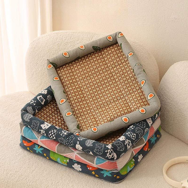 1pc Pet Dog Bed Cooling Mat Summer Cool and Breathable Cat Bed Rattan Mat Square Cool Beds All Season Universal Pet Supplies Wear-resistant Durable
