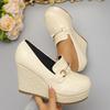 Women's Slip-On Lightweight Wedge Leather Loafers, British Style Comfortable Casual Footwear, Available In Large Sizes.