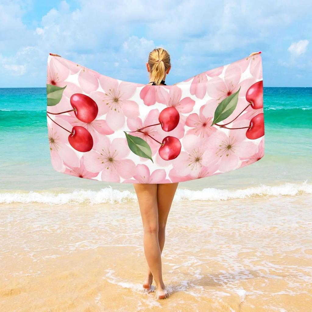 Artistic Green Palm Leaves Beach Towel, Black Tropical Pattern Quick Dry Absorbent, Lightweight Sand Free Travel Pool Essentials