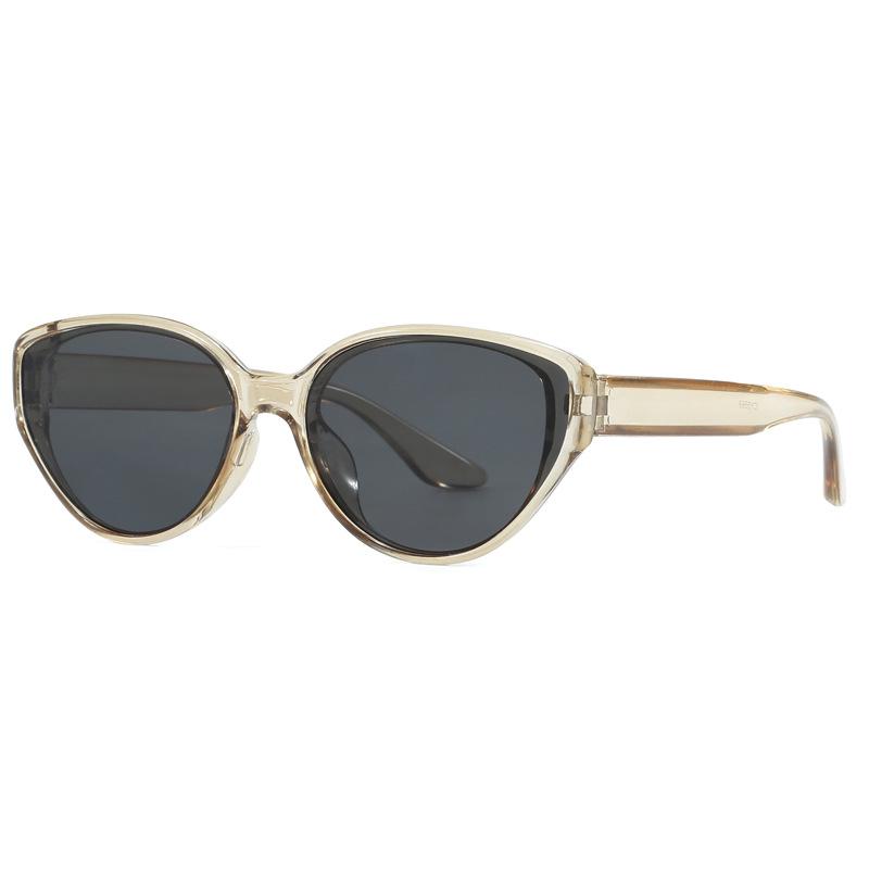 Fashion brown glasses retro cat eye sunglasses women's plain face whitening advanced sense UV protection sunglasses men