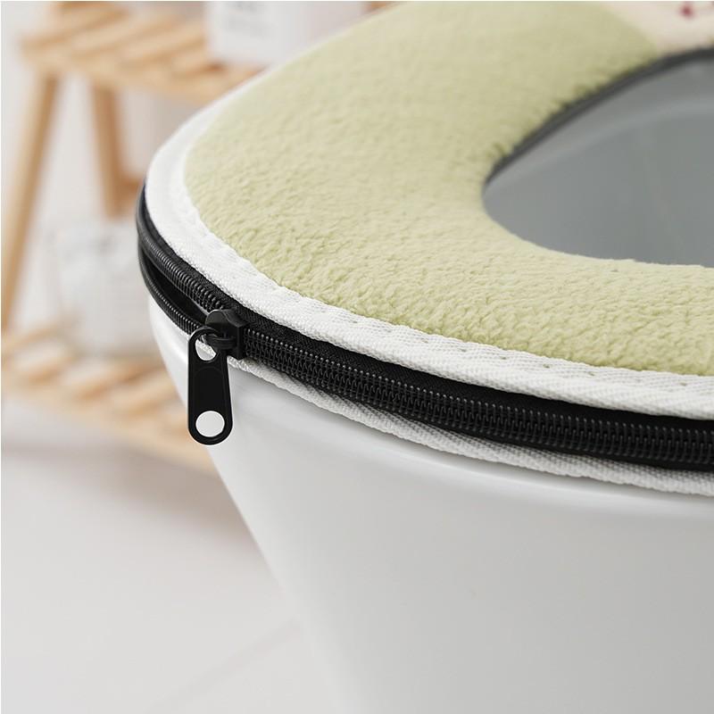 Plush Toilet Seat Cover With Zipper Winter Use Soft Thick Universal Fit Home Bathroom In Green Gray Blue Pink