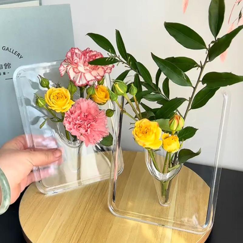 Acrylic Photo Frame Vase Modern Hydroponic Flower Vase Desktop Plant Holder Ornament Home Gift Wedding Table Center Decor