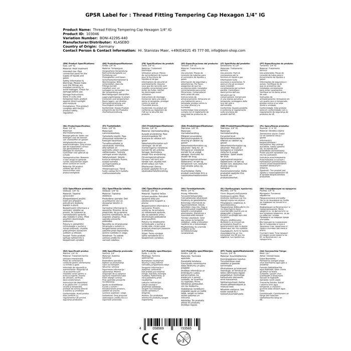 Capuchon Fileté en Fonte Malléable Hexagonal 1/4 IG