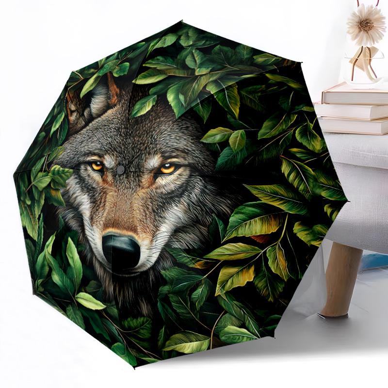 Wolf Traumlandschaft Automatischer Outdoor-Regenschirm Einziebares Design mit 8 Speichen Langlebig Leicht Perfektes Geschenk für Freunde Familie