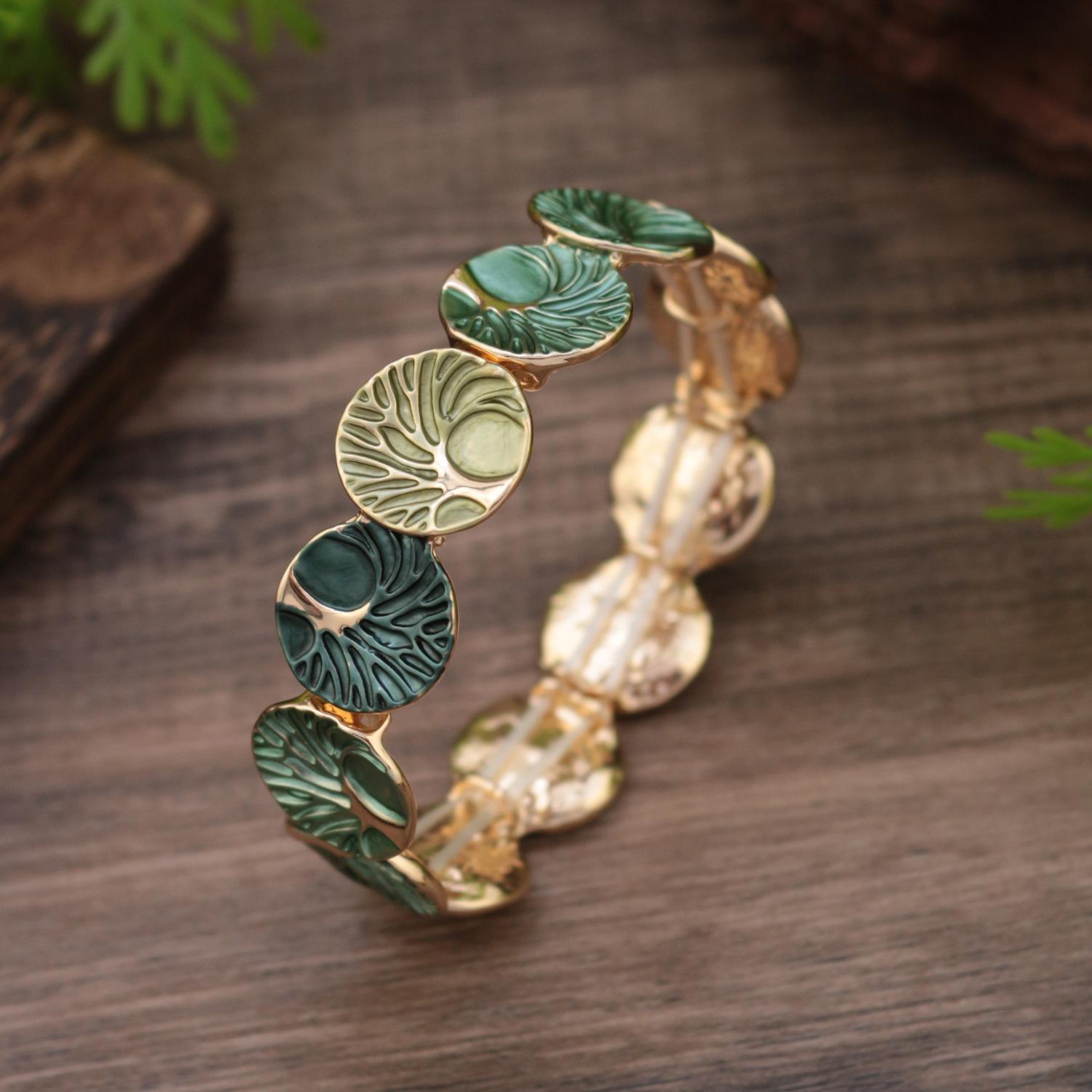 

New enamel color tree of life elastic bracelet, women s high sense versatile fortune tree alloy bracelet
