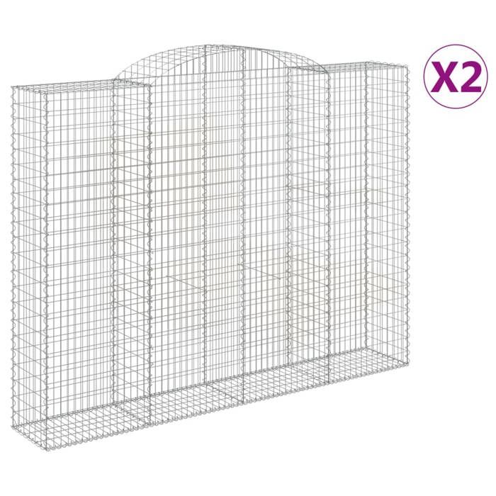 VidaXL Paniers à gabions arqués 2 pcs 300x50x220/240 cm fer galvanisé, gabion, cage de gabion, panier de mur de gabion, mur 3146809