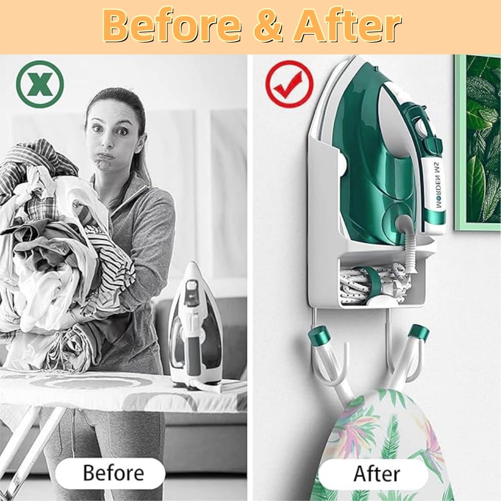 Wall Mount Ironing Board Wall Mount Ironing Board Laundry Room Storage Electric Iron Holder with Removable Ironing Board Iron, Hanger, Holder,