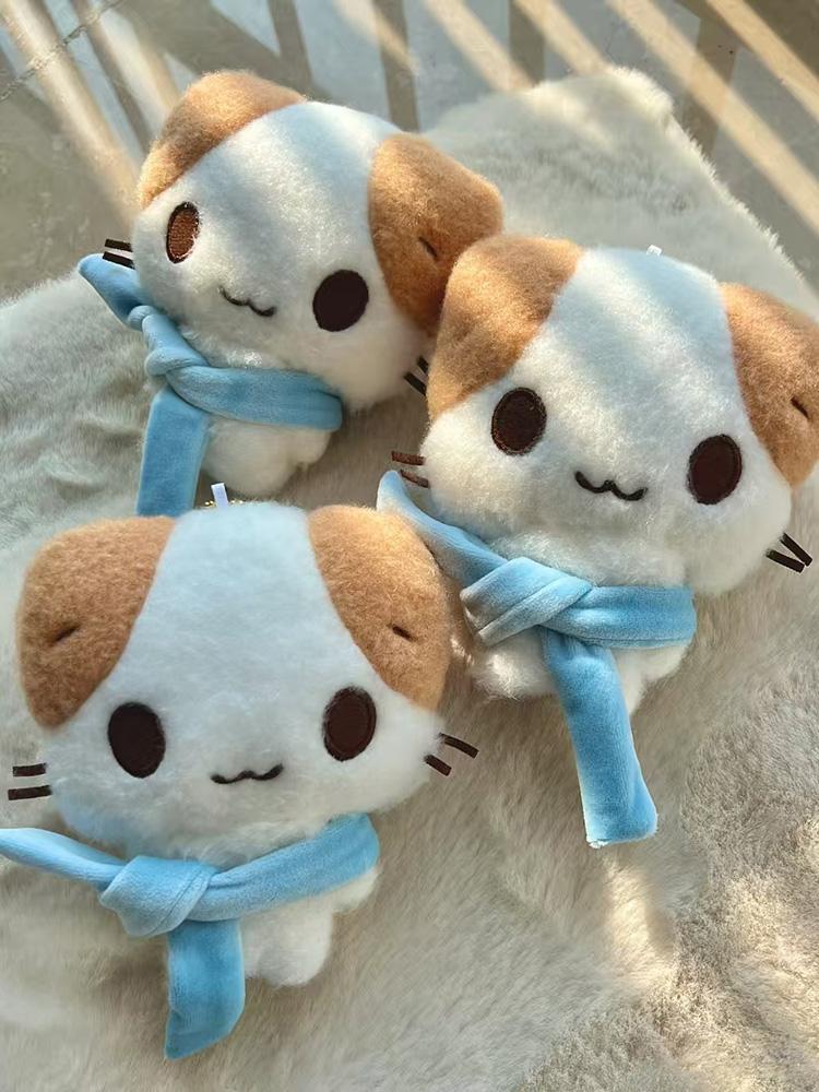 Lovely Marshmallow Cat Scarf Plush Doll Pendant Fluffy Kitten Stuffed Toy Keychain Great Gift Idea For Besties Female Friends