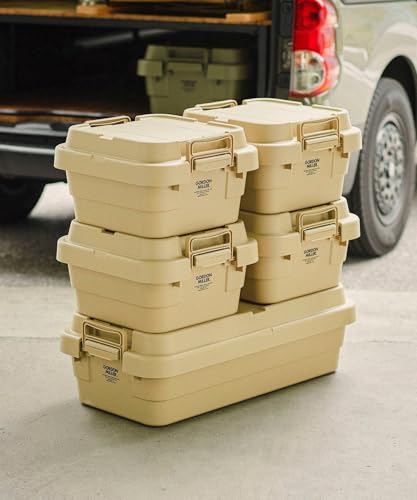 GORDON MILLER 40L Car Trunk Cargo Stacking Storage Box Organizer, Coyote Beige, with Lid, Large Capacity, Suitable for Outdoor Use, 1680033