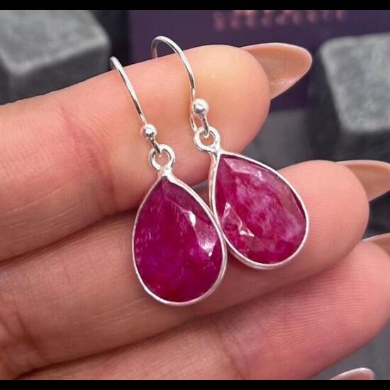 

Solid 925 Sterling Silver Dyed Ruby Gemstone Handmade Dangle Earrings Gift For Her Bezel Earring Silver Jewelry