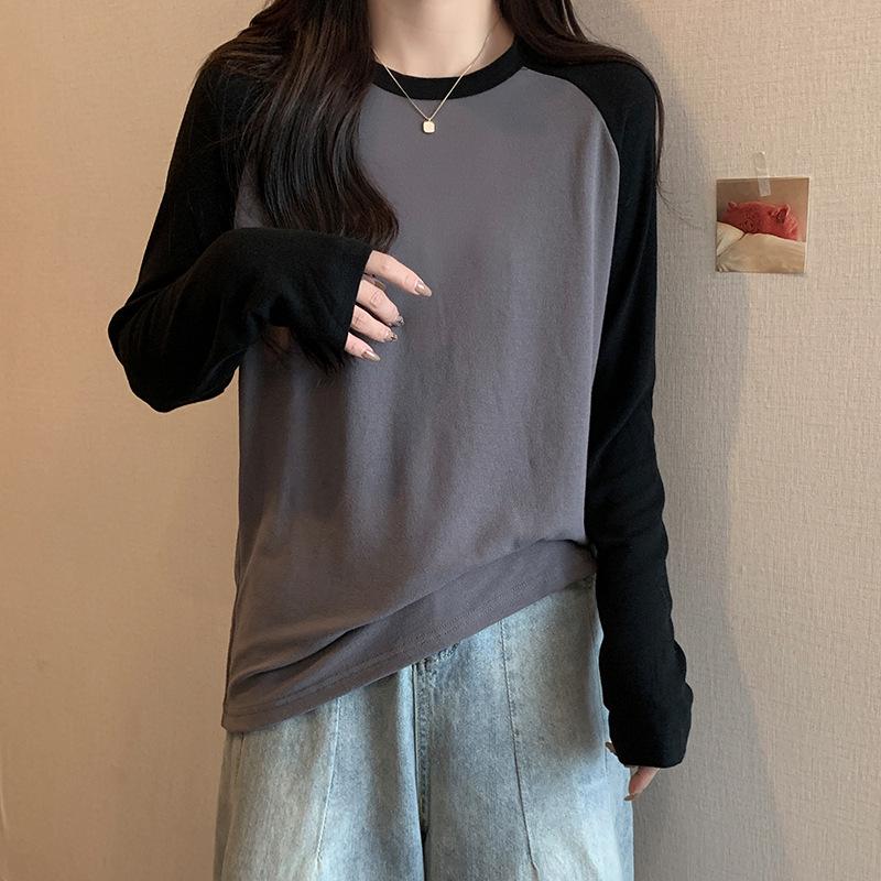 Women's Korean Style Round Neck Raglan Long Sleeve Warm Slimming Base Layer Top