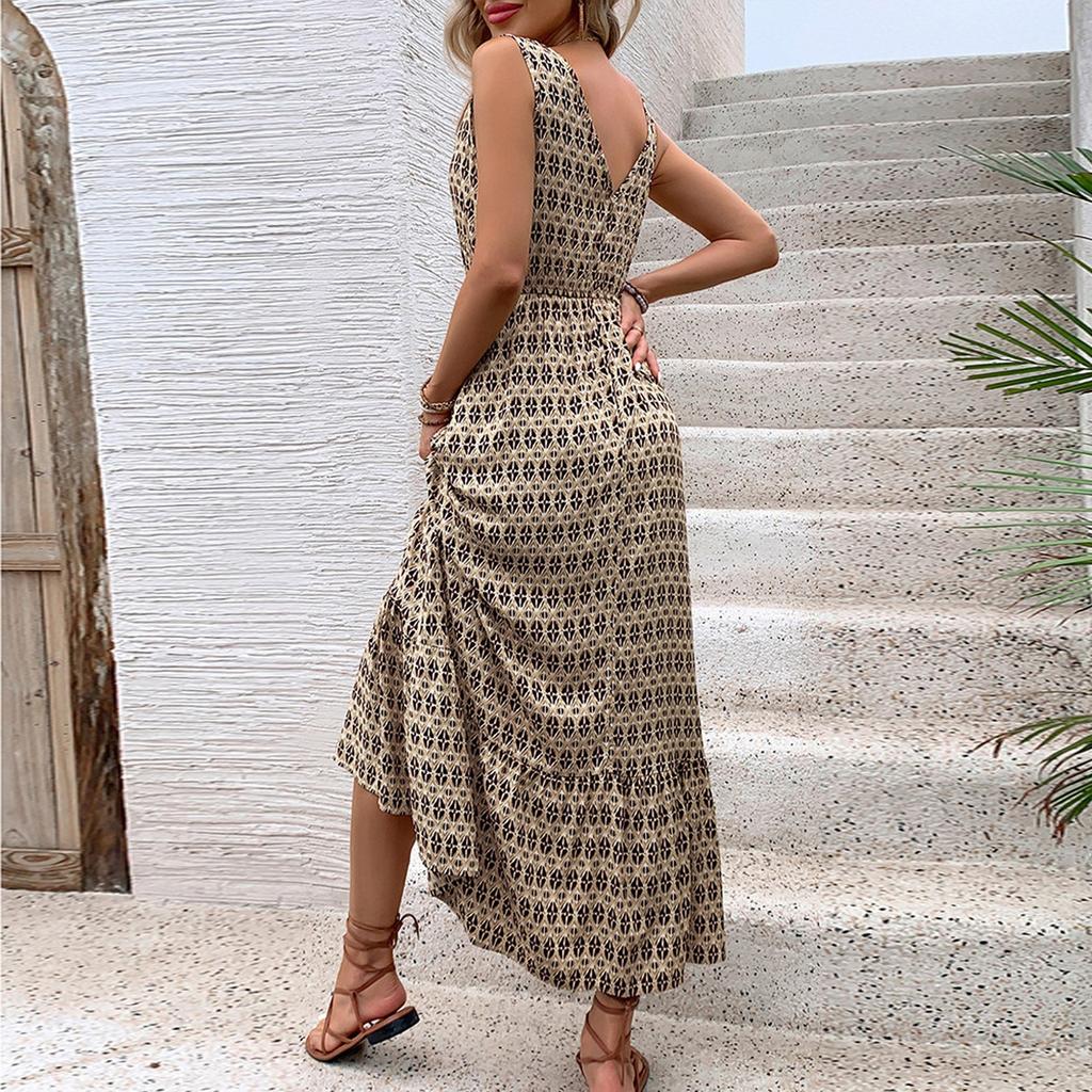 Damen Lässige Ärmellose Sommerkleider Frühling Patchwork Boho Floral Cocktailparty Kleid