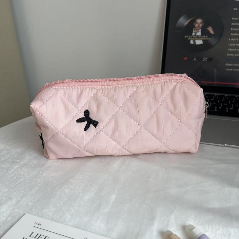 Silver Ballet Style Cute Bow Large Capacity Pencil Case Student Stationery Study Supplies Back To School Kawaii Bag